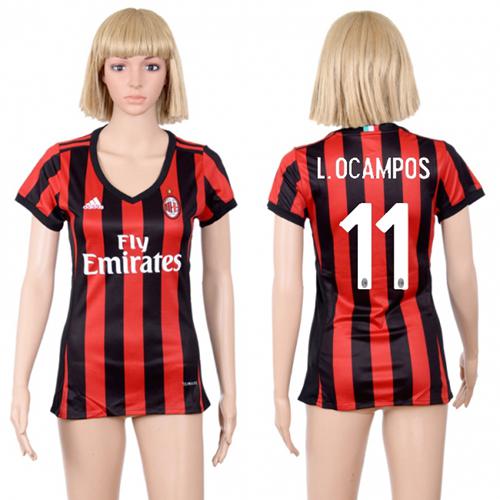Women's AC Milan #11 L.Ocampos Home Soccer Club Jersey